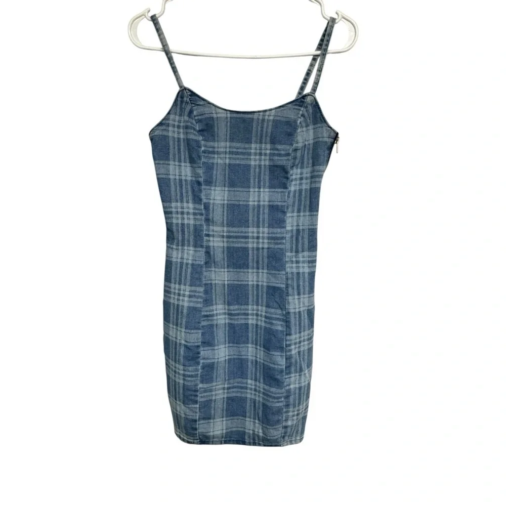 blue plaid dress h&m H&M Blue Plaid Long Sleeve Midi Dress Cottage Core Prairie Dress